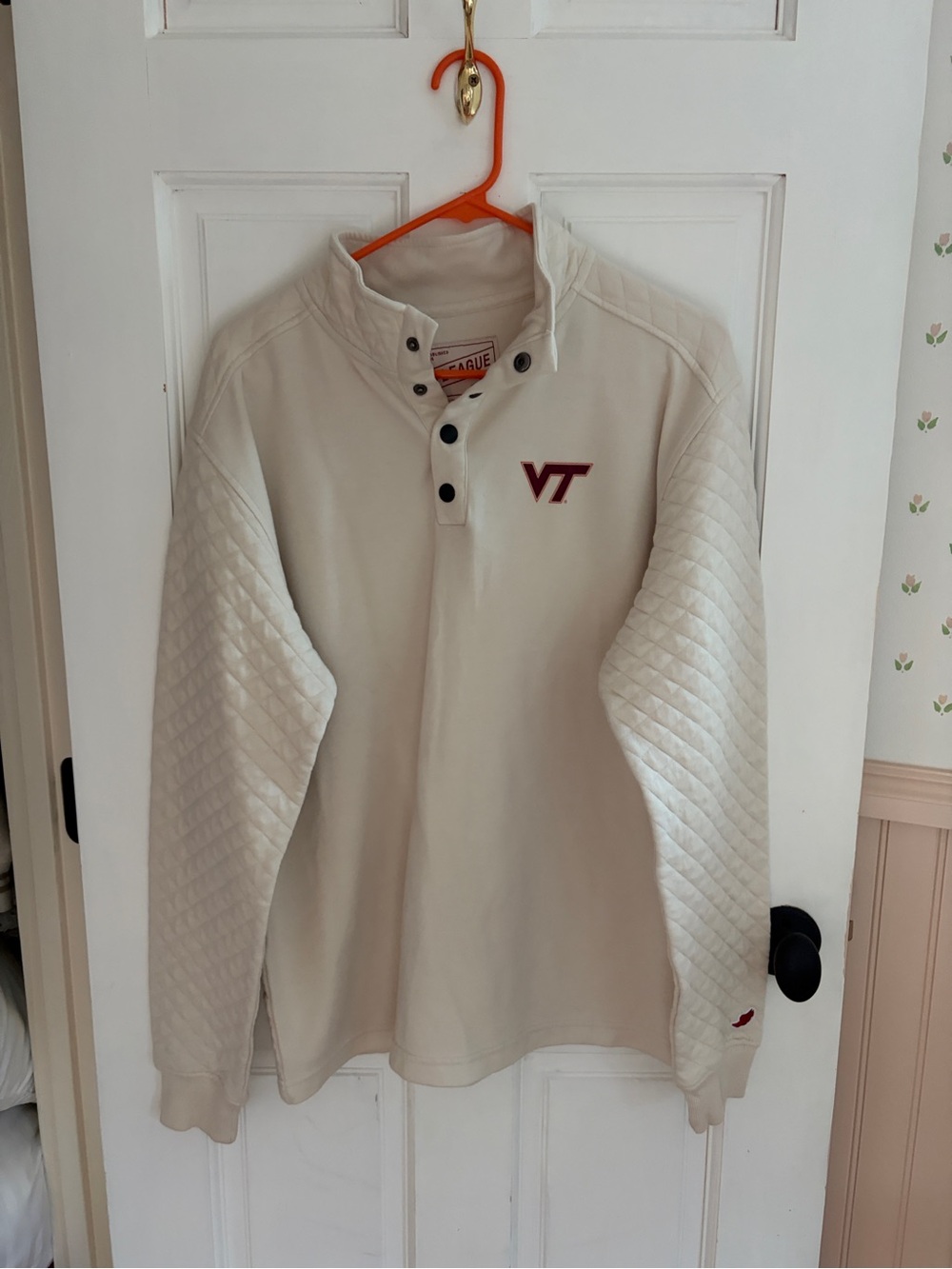 Virginia Tech Cream Quilted Sleeve Pullover Sweatshirt